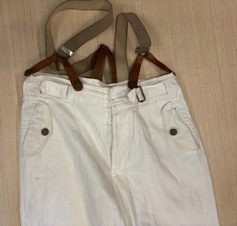 LUFTWAFFE HBT TRAINING UNIFORM, JACKET & TROUSERS. + BRACES, MAKER & DATE 1944