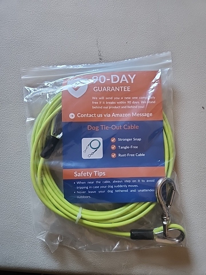 Heavy Duty Chew Proof Dog Tie Out Cable 20 Ft, Rotating Hooks, For All Sizes Dog