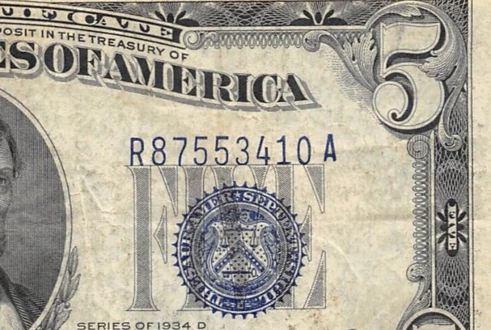 1934D $5 Silver Certificate With Serial Number Shift Error FREE SHIPPING