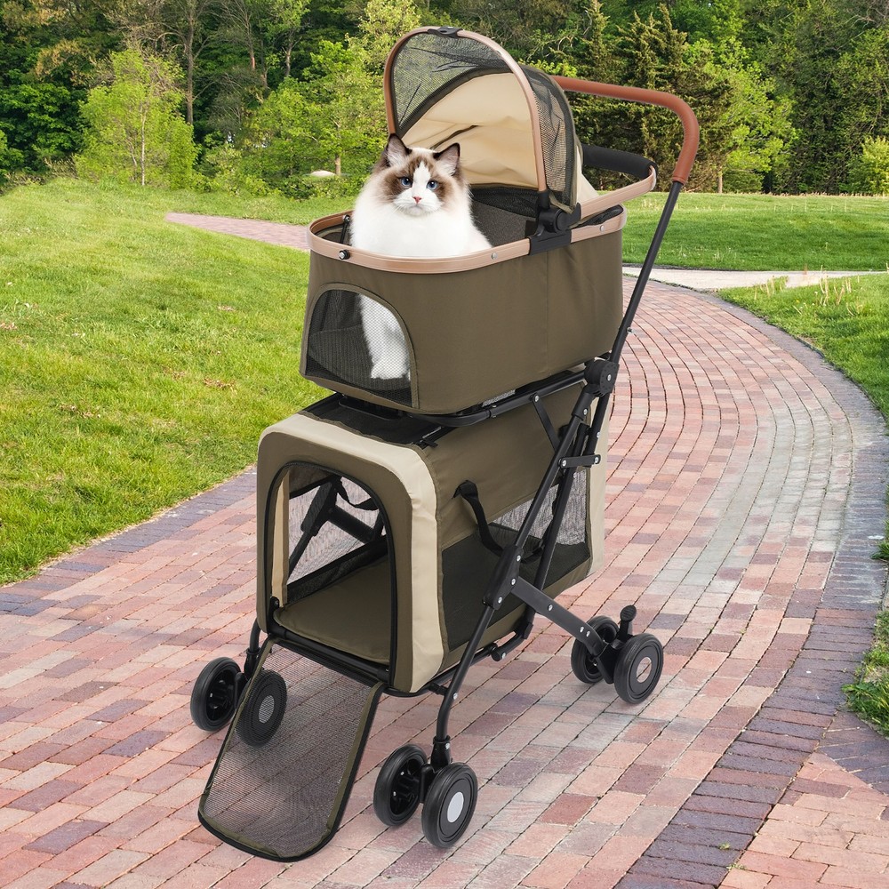 Two-tier Foldable Pet Stroller Dog&cat Stroller For Small & Medium Dogs Portable