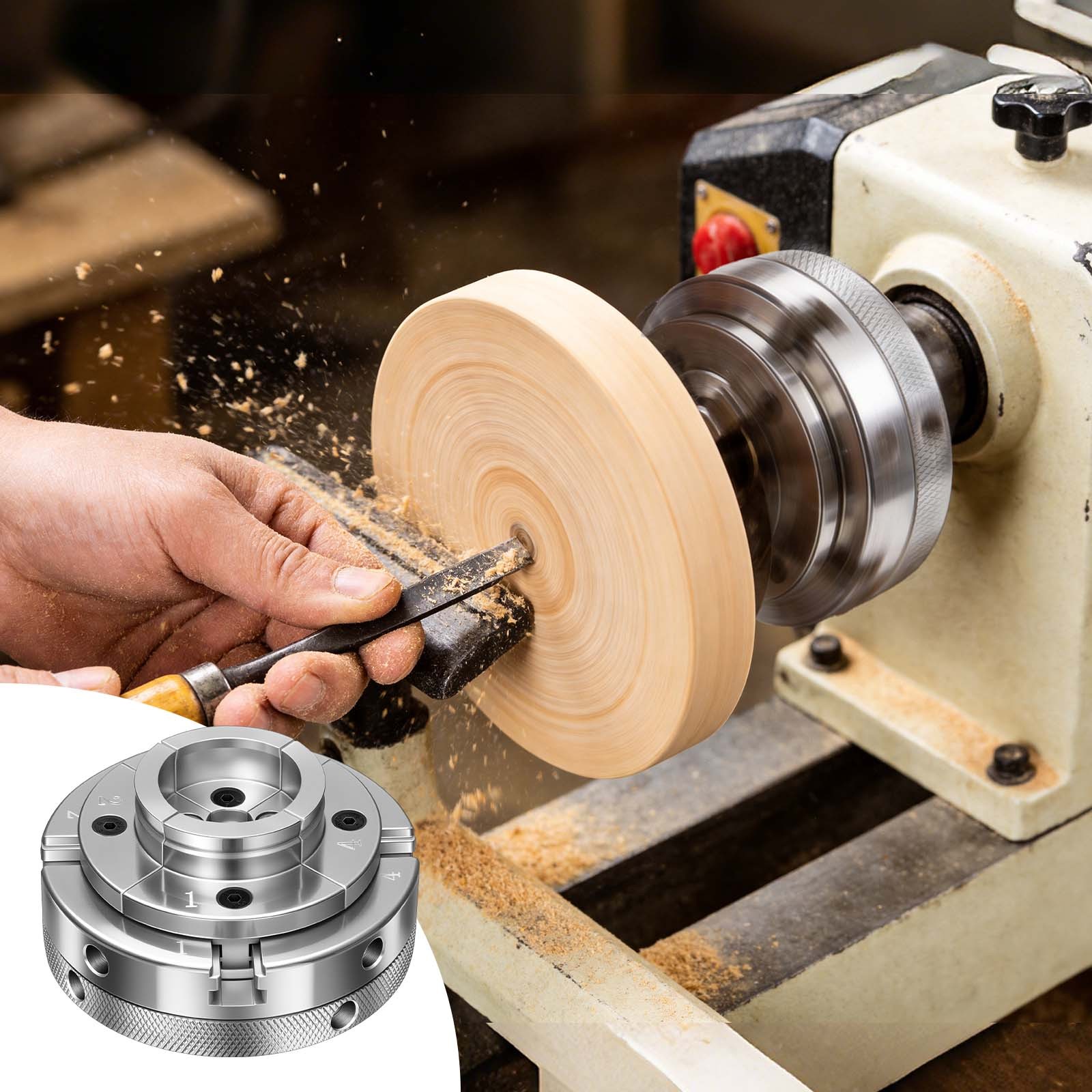 VEVOR 4 Inch Wood Lathe Chuck 4-Jaw Self-Centering Turning Chuck for Woodworking