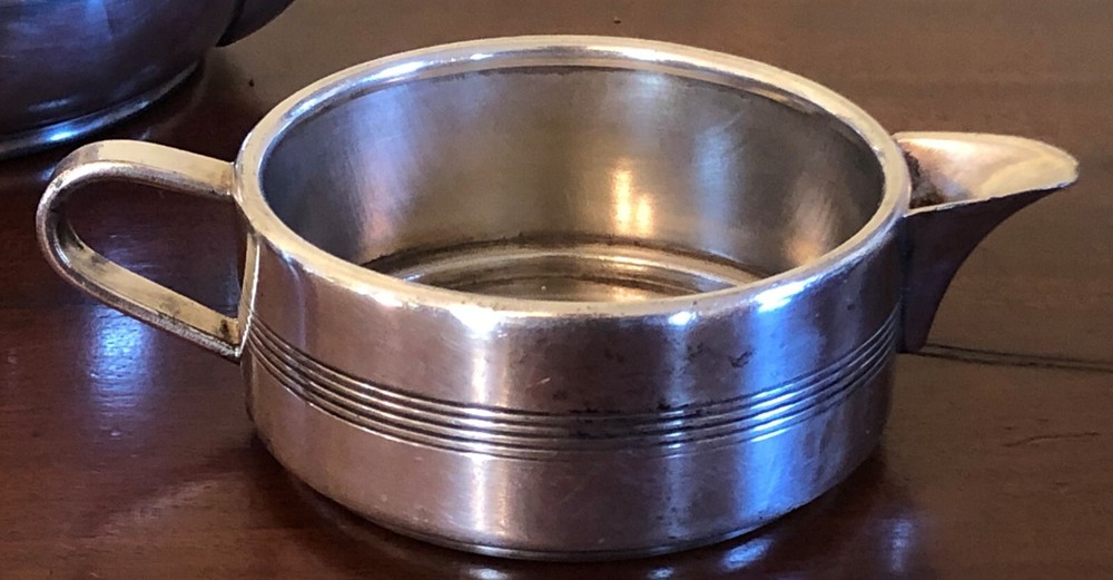 Unique Antique 4 Piece Apollo SIlverplate Stackable Tea Set Teapot Sugar Creamer