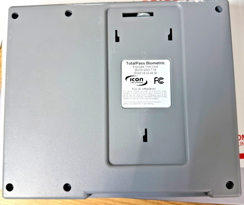 TotalPass Premium Biometric Time Clock with power adapter