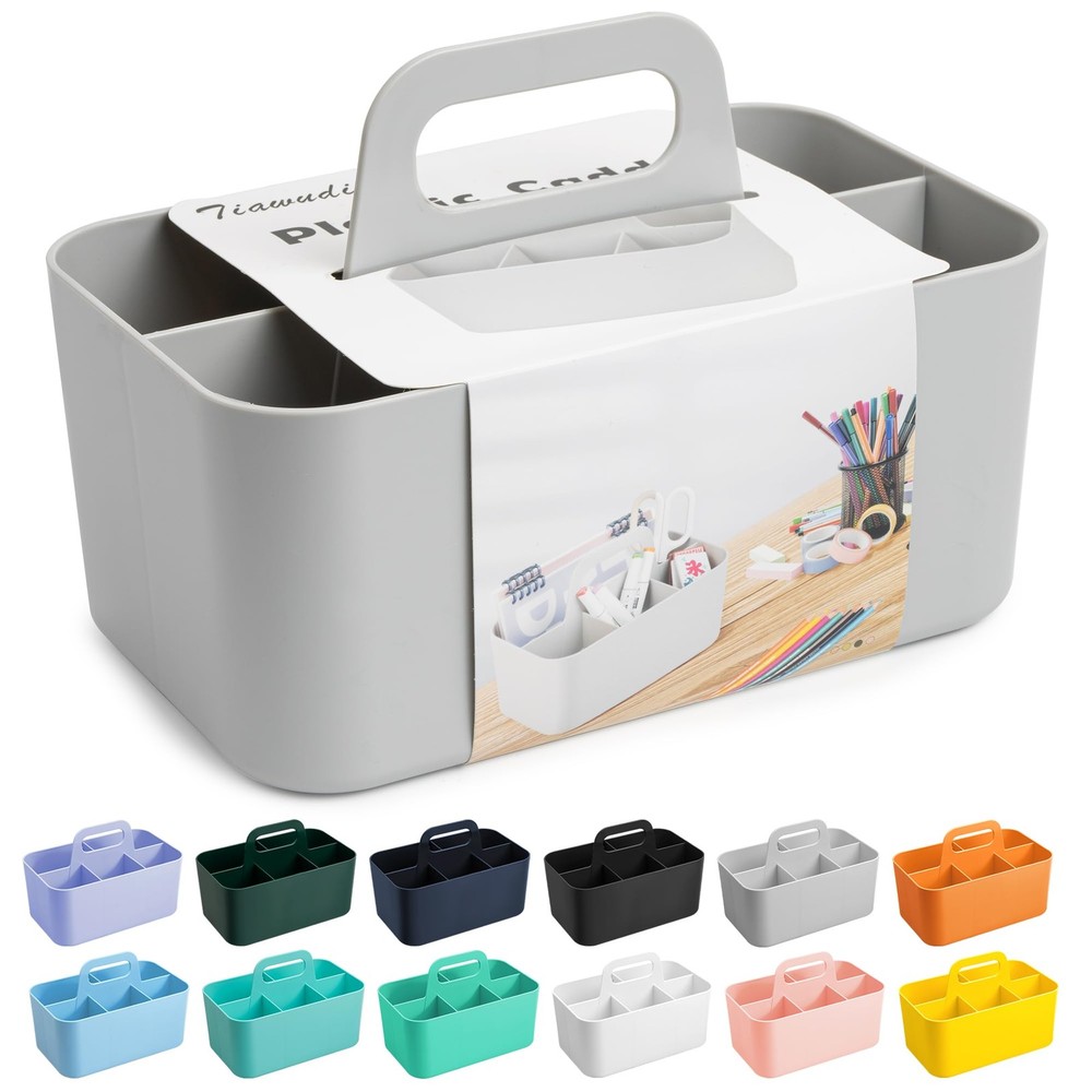 Multipurpose Caddy Organizer, Plastic Caddy with Handle, Stackable Desk Organ...