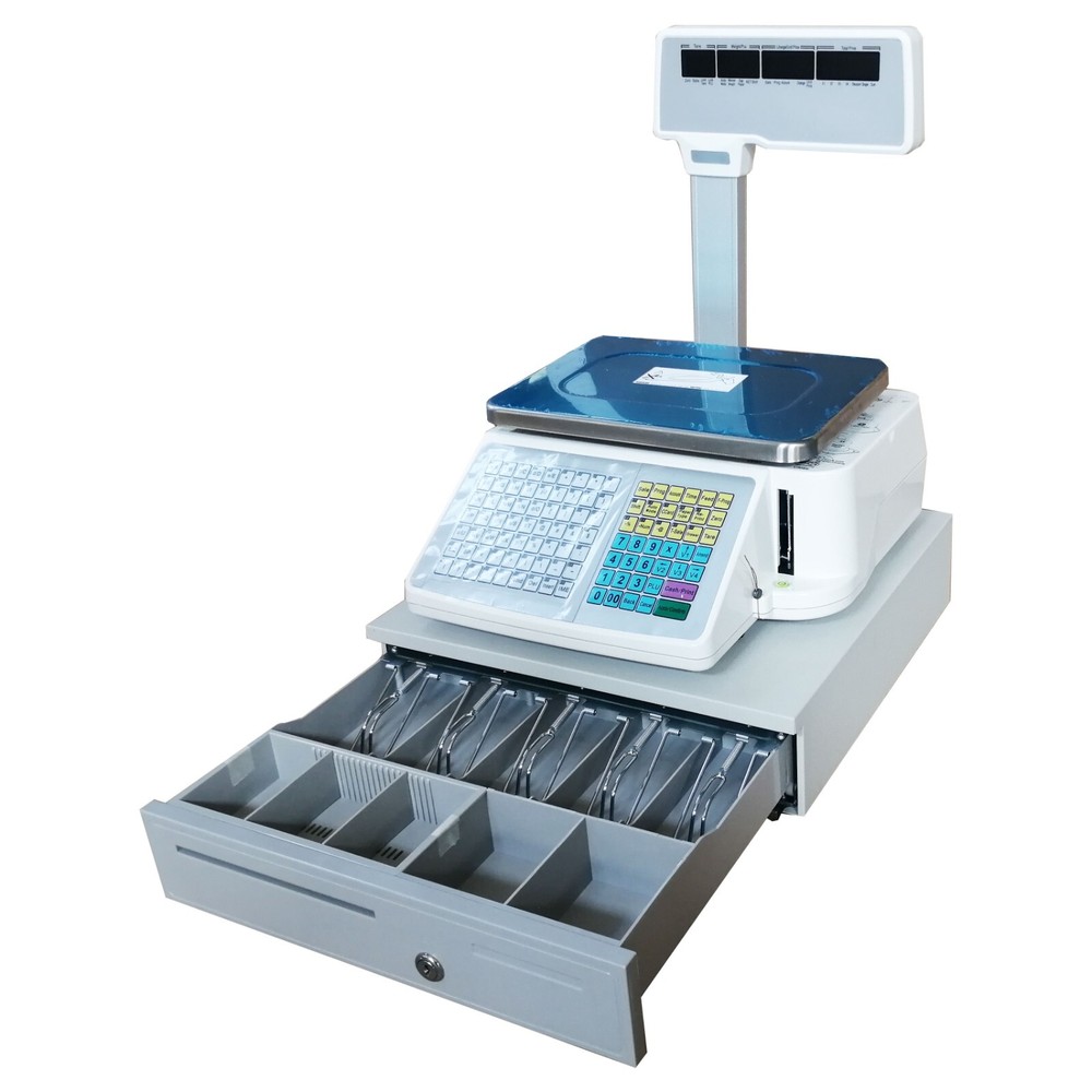 Electronic Scale With Cash Box Barcode Label Printing 33Lb Price Computing 110V