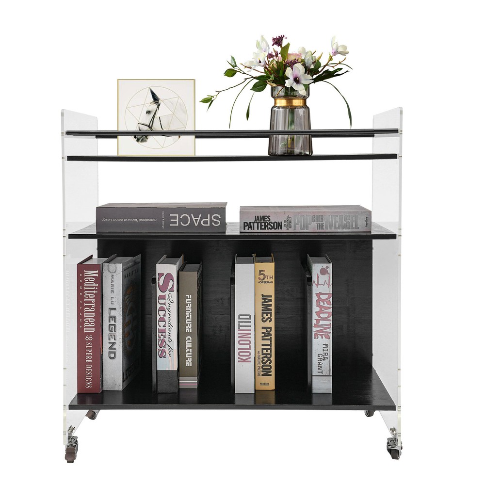 Acrylic End Table,Rectangle Side Table, Bamboo Acrylic Modern End Table