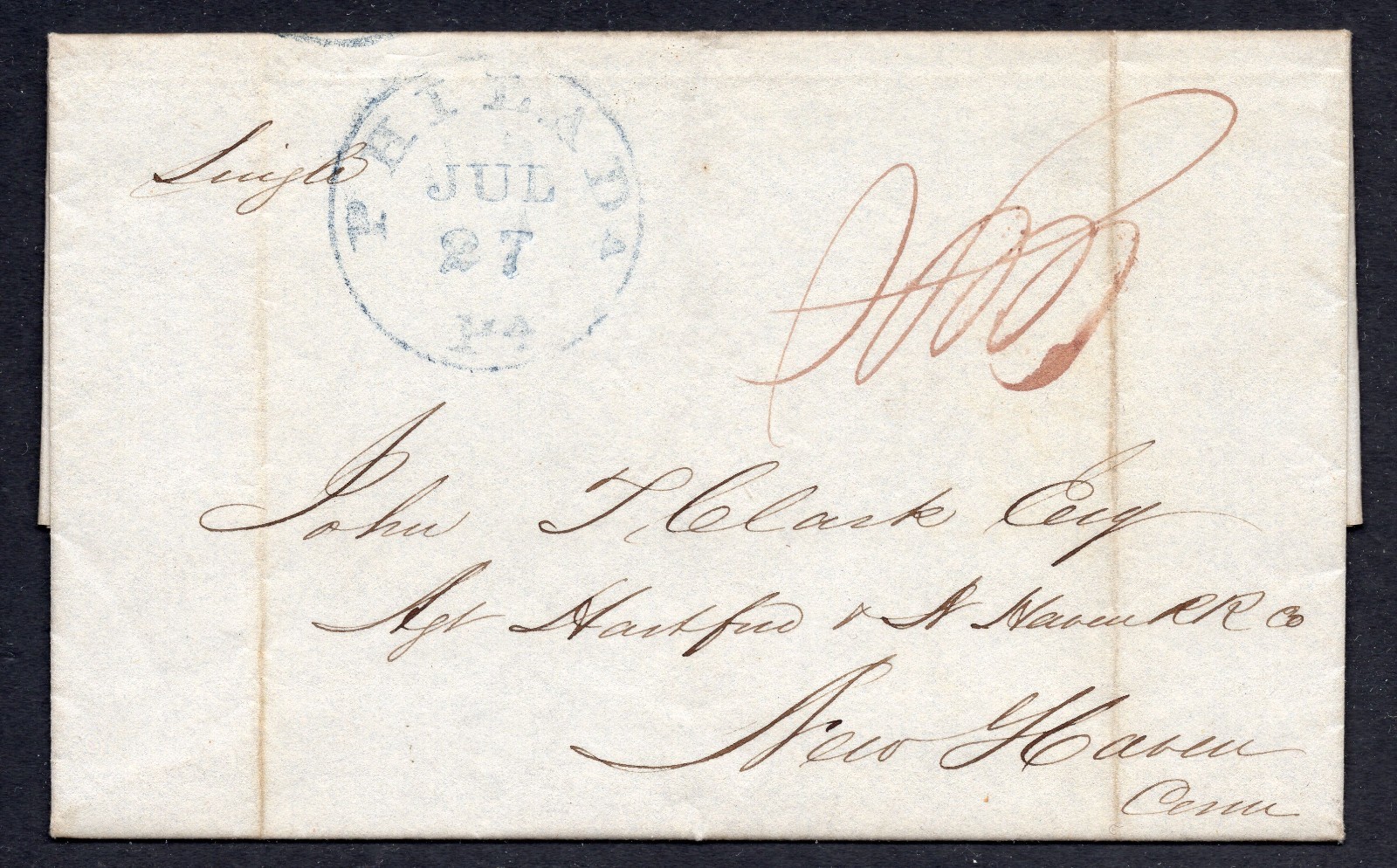 U.S. 1838 Philadelphia Stampless Folded Letter Business Content