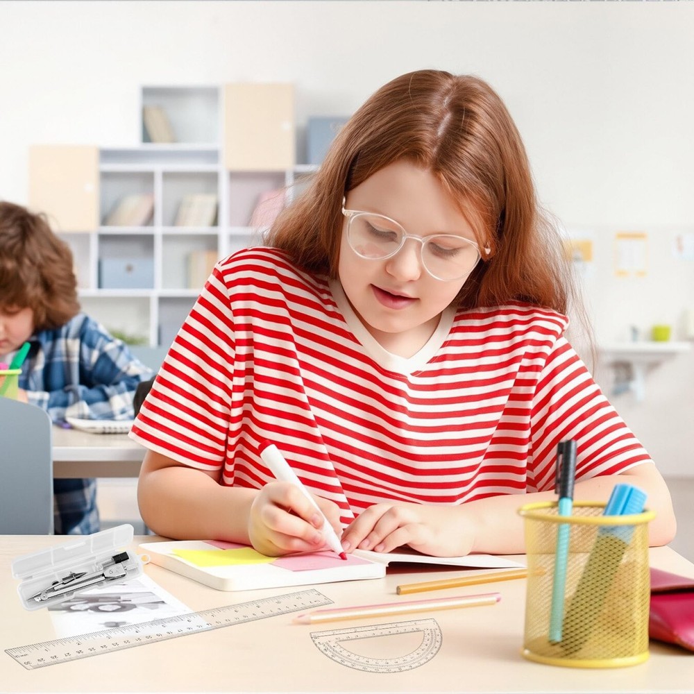 3 PCS Geometry Set 12 Inch Ruler Clear Protractor Compass Drawing Measuring