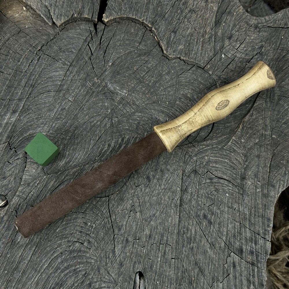 Round Leather Sharpening Strop 11.2in Ash Handle Knife Chisel Honing Tool
