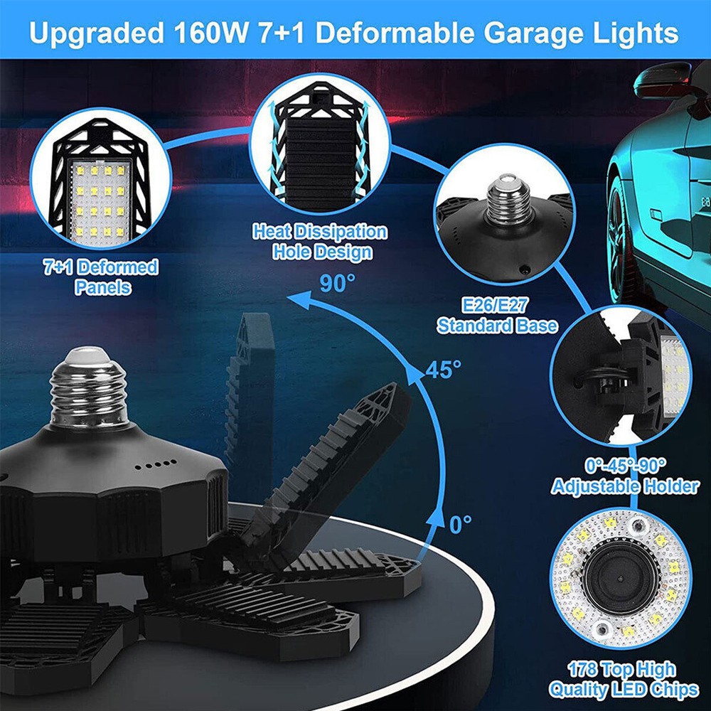 12000000LM LED Garage Light Bright Work Shop Ceiling Light Deformable Bulb Lamp
