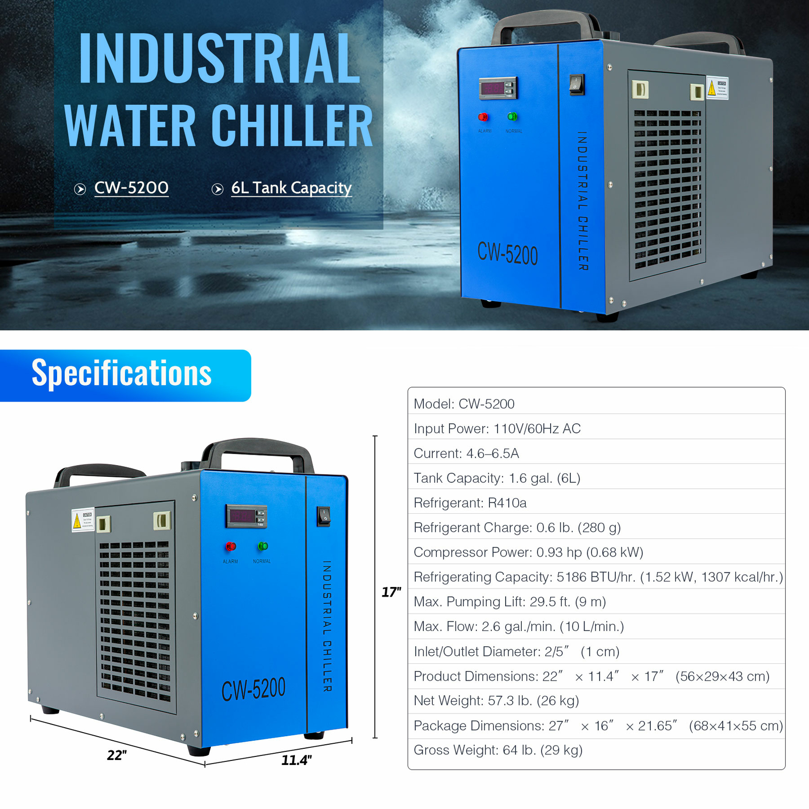 OMTech Water Chiller CW6000 5202 5200 5000 3000 for CO2 Laser Cutter Engraver