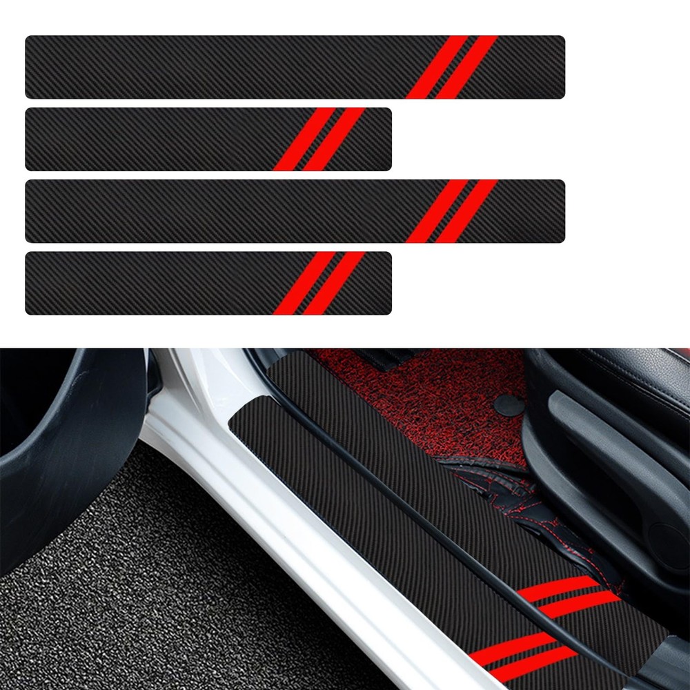 4 PCS Car Door Sill Protector, Entry Guard Protector 4 PCS, Red