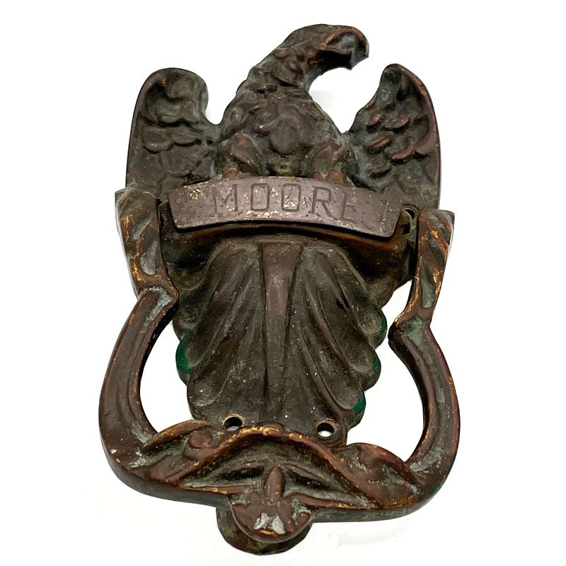 Antique Victorian Large Architectural Brass Eagle Door Knocker MOORE Monogram
