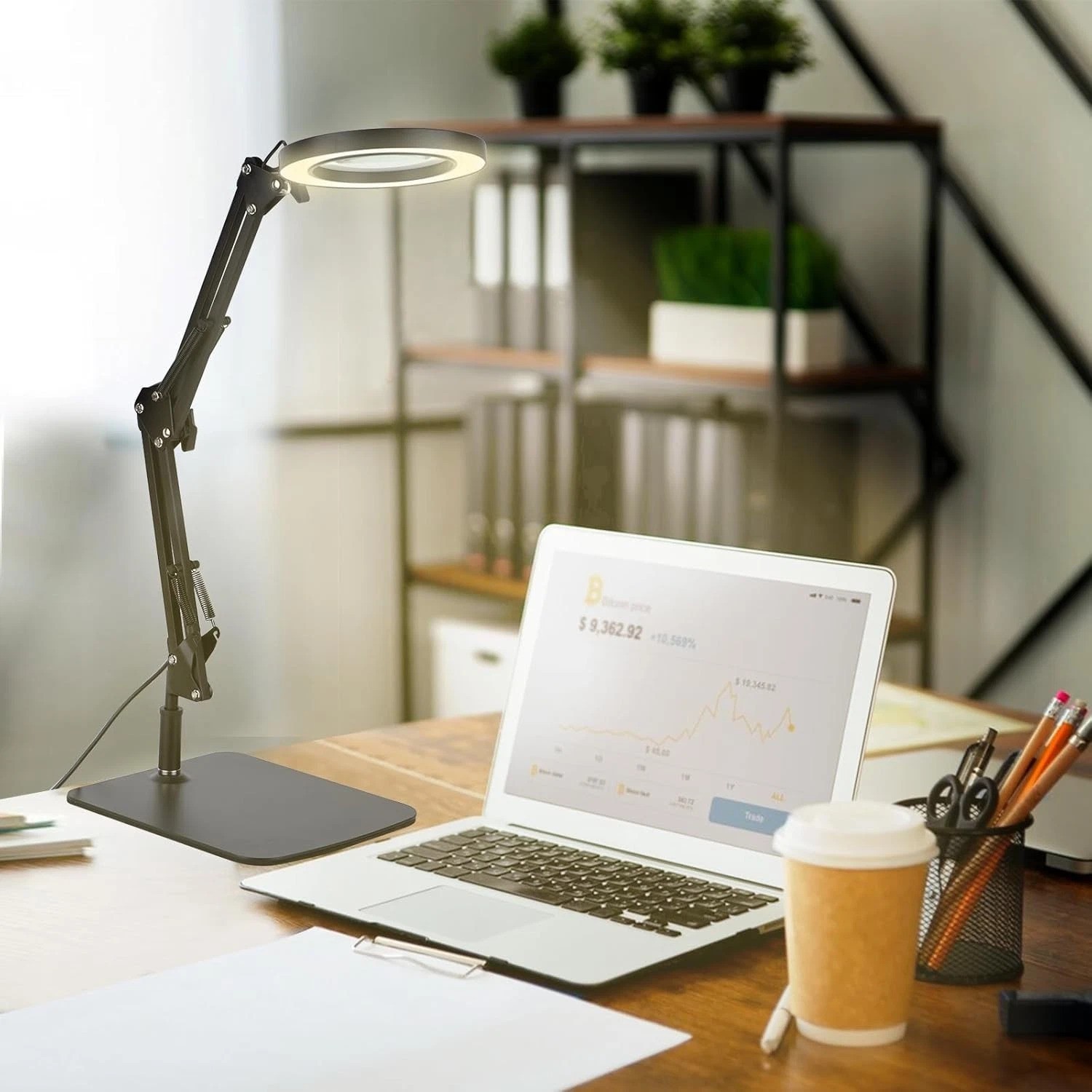 5-Diopter Glass Lens Magnifying Lamp, Adjustable Arm-