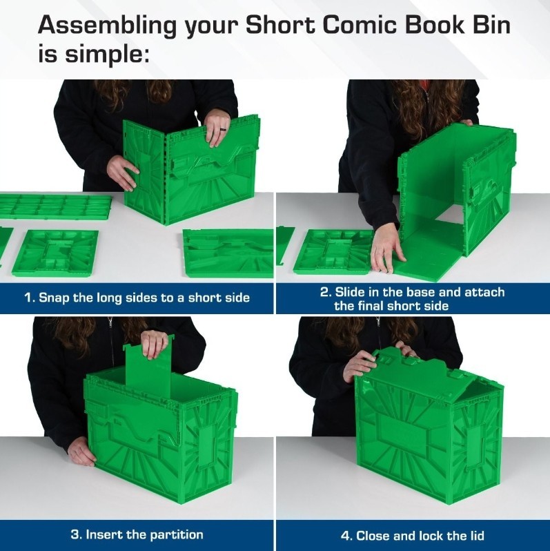 BCW Stackable Short Comic Book Bin for 150 Comics with Locking Lids - Green