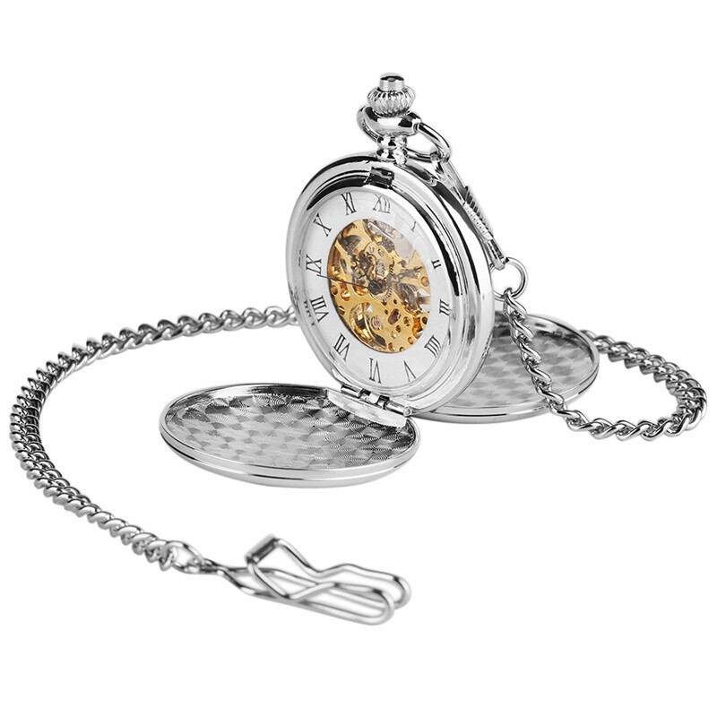 Men's Mechanical Pocket Watch Vintage Bronze with Pendant Chain Christams Gifts