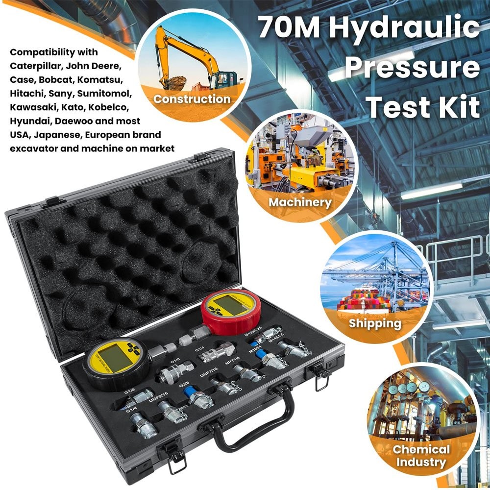 70M Digital Hydraulic Pressure Test Kit-2 Gauge 11 Coupling 2 Hose for Excavator