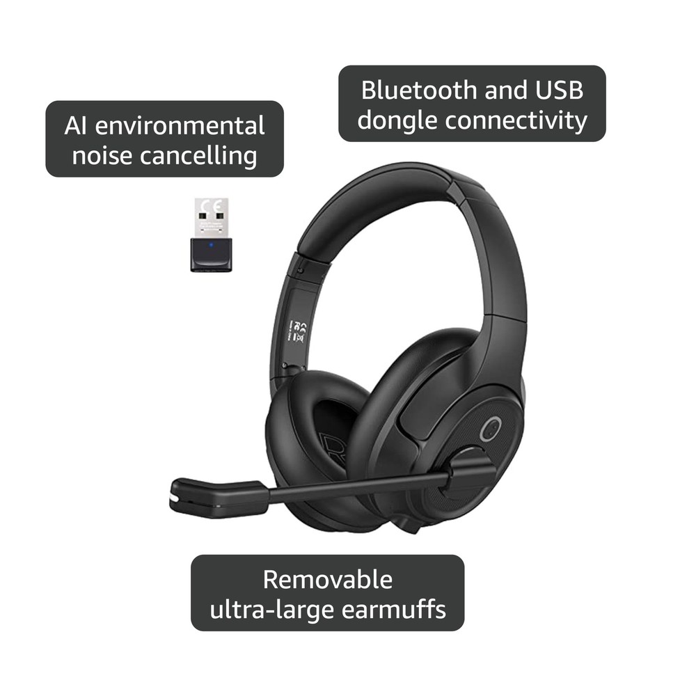 EKSA Bluetooth Headset w/ Microphone & USB Dongle, 30H Talk, 33ft Range