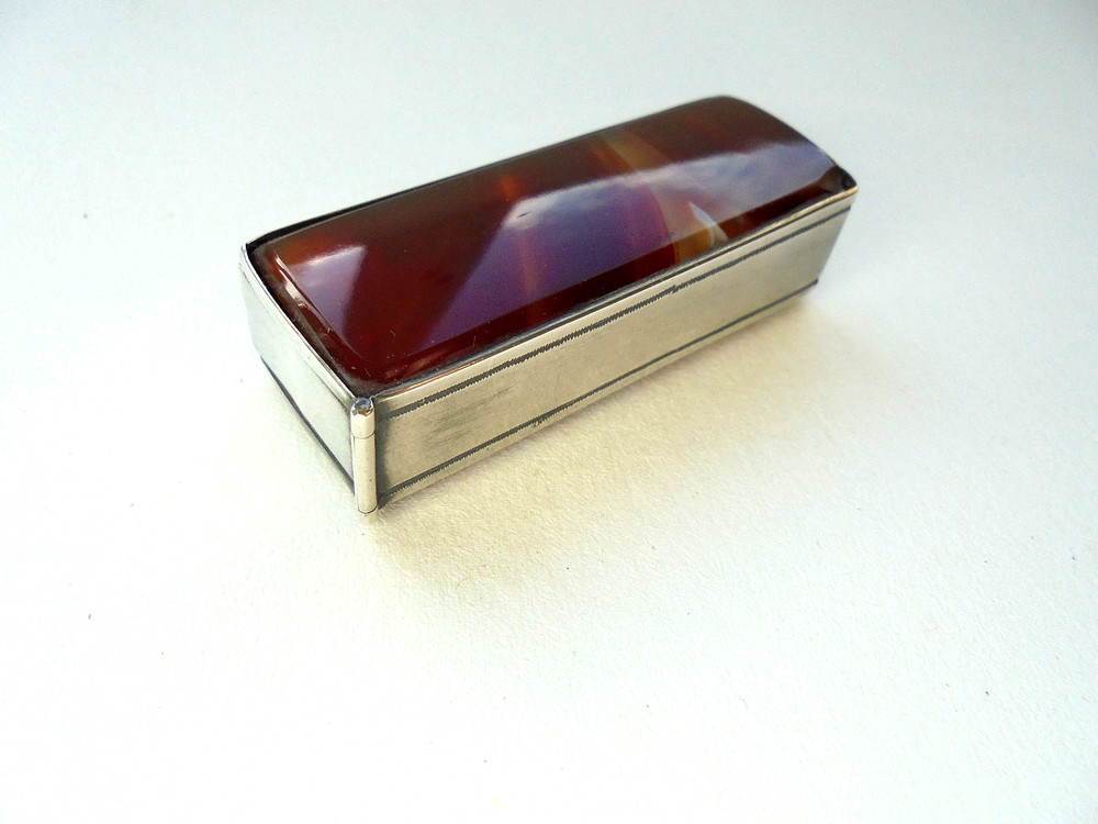 Antique Silver Agate Vesta Case