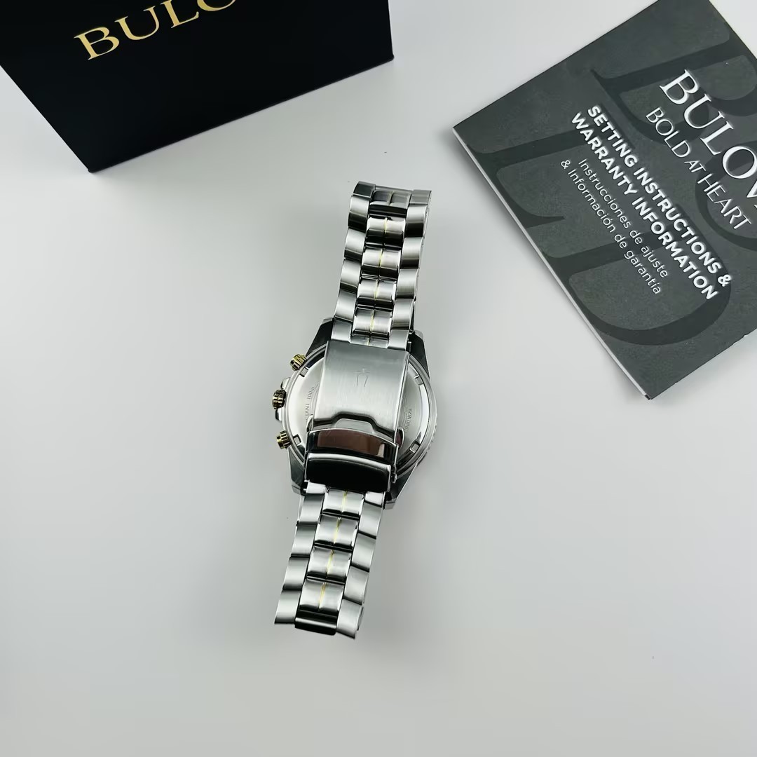 Bulova Marine Star 98B400 Men's Blue Dial Stainless Chronograph Quartz Watch New