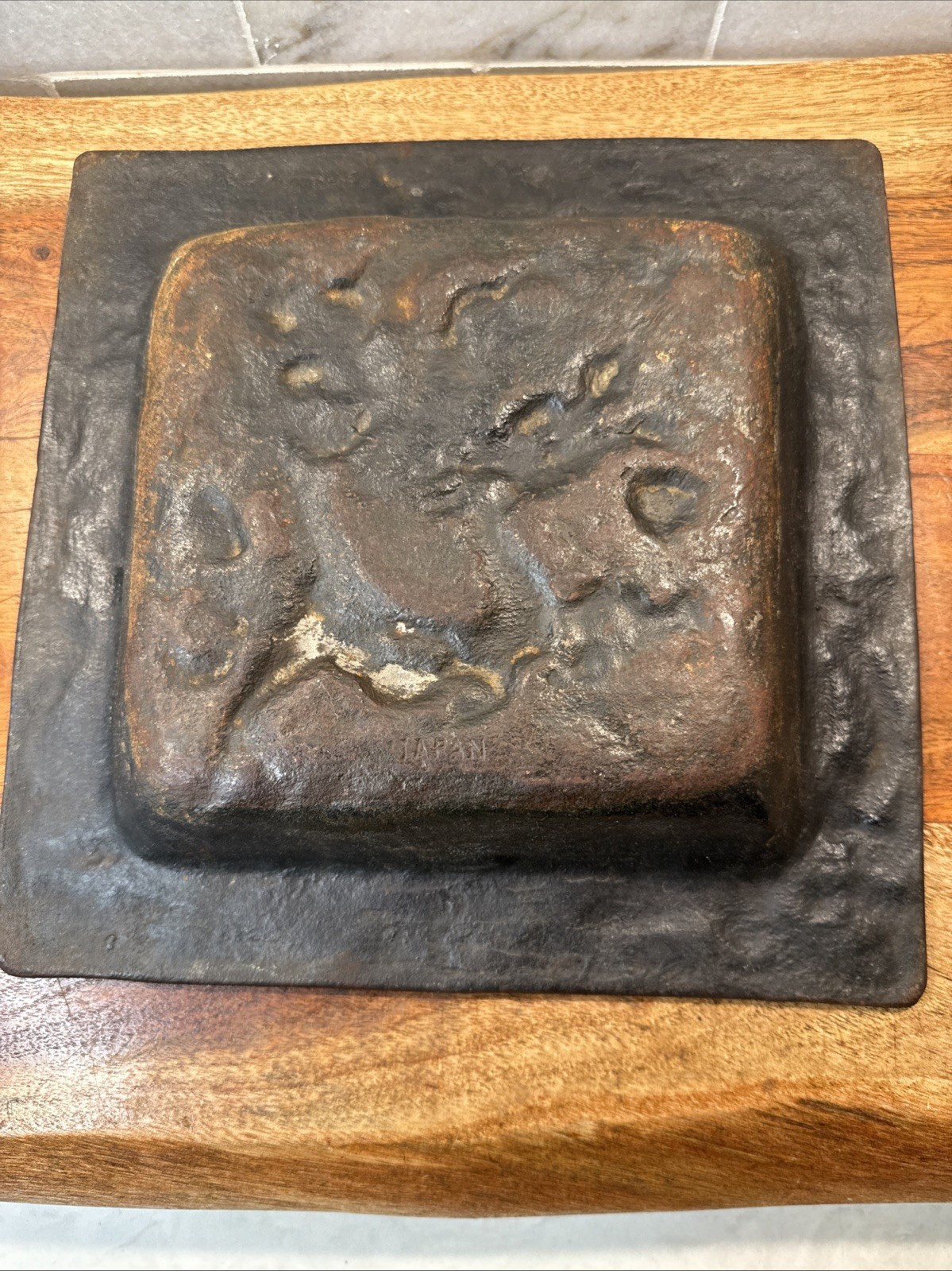 Vintage Japanese Cast Iron Dragon Tray Umbrella / Cane Stand Drip Pan 9.5”