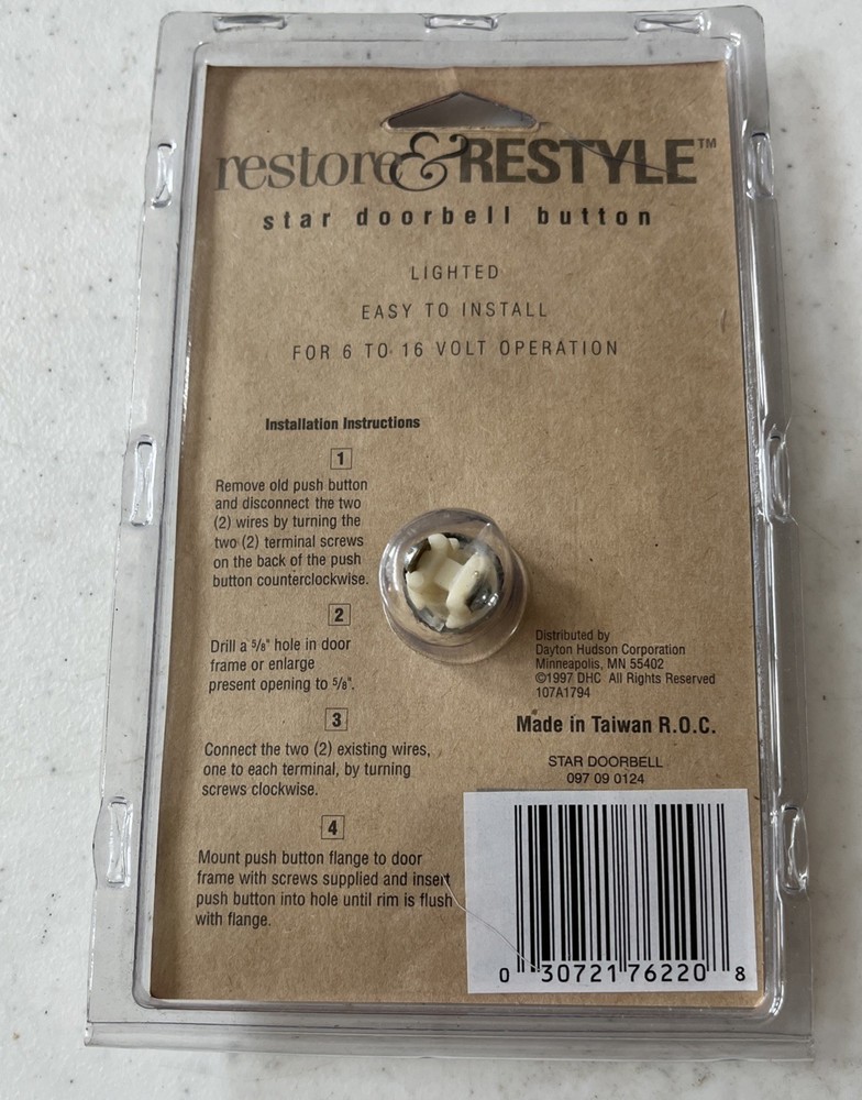 Restore & Restyle SILVER STAR Wired Push Button Doorbell