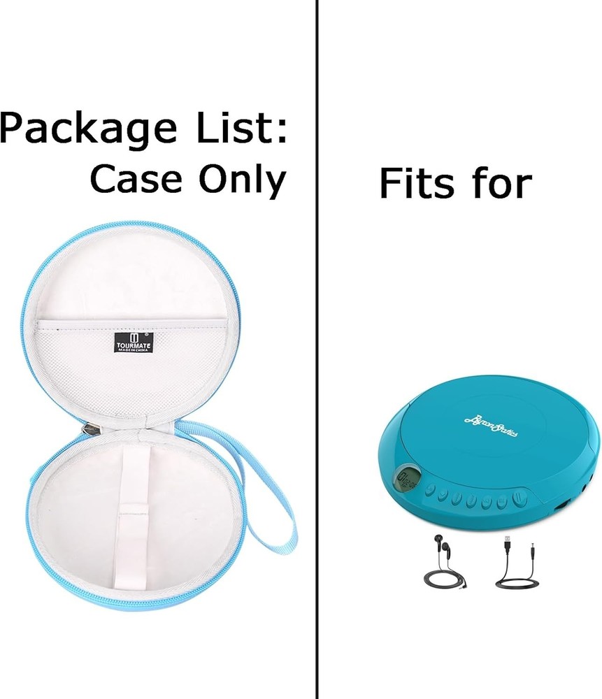 Compact EVA CD Player Carrying Case with Internal Accessory Pocket - Blue