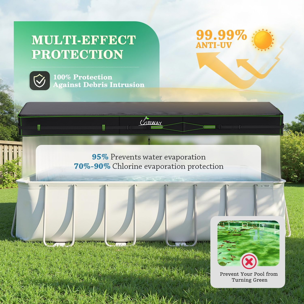 500D Pool Cover 7X10Ft Rectangular [2026 Upgraded Heavy Duty Fabric] Solar Pool