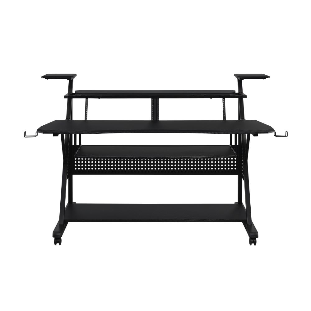 Audio Workstation Desk - Speaker Shelves & Cable Holes - Rectangular Design