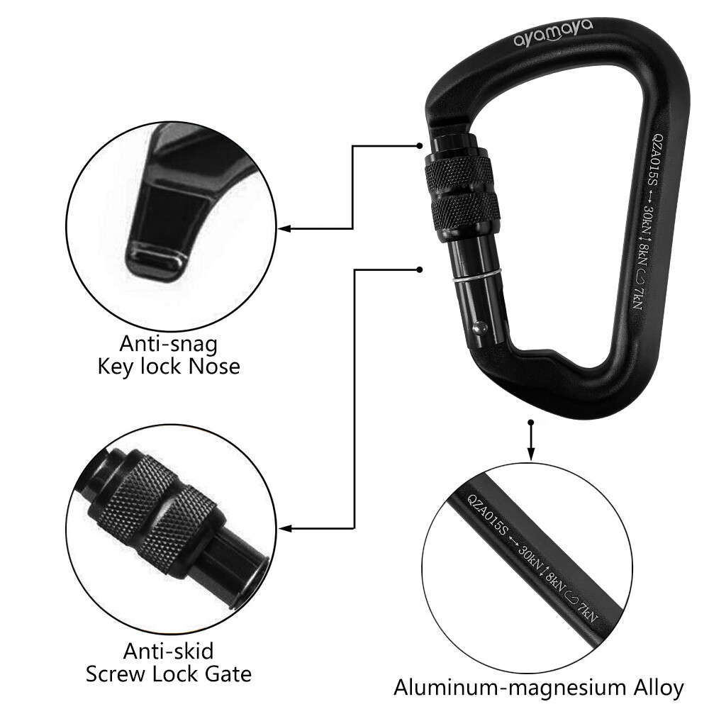 30KN Aluminum Rock Climbing Screwgate Locking Carabiner Large D Shape Clip Hook