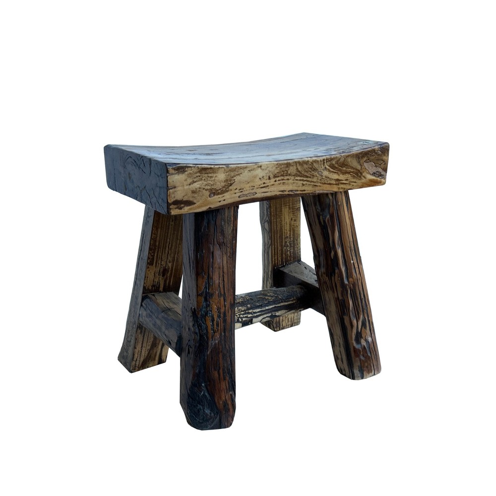 Rustic Raw Rough Wood Grain Rectangle Slim Stool Bench Side Table JK328 #9