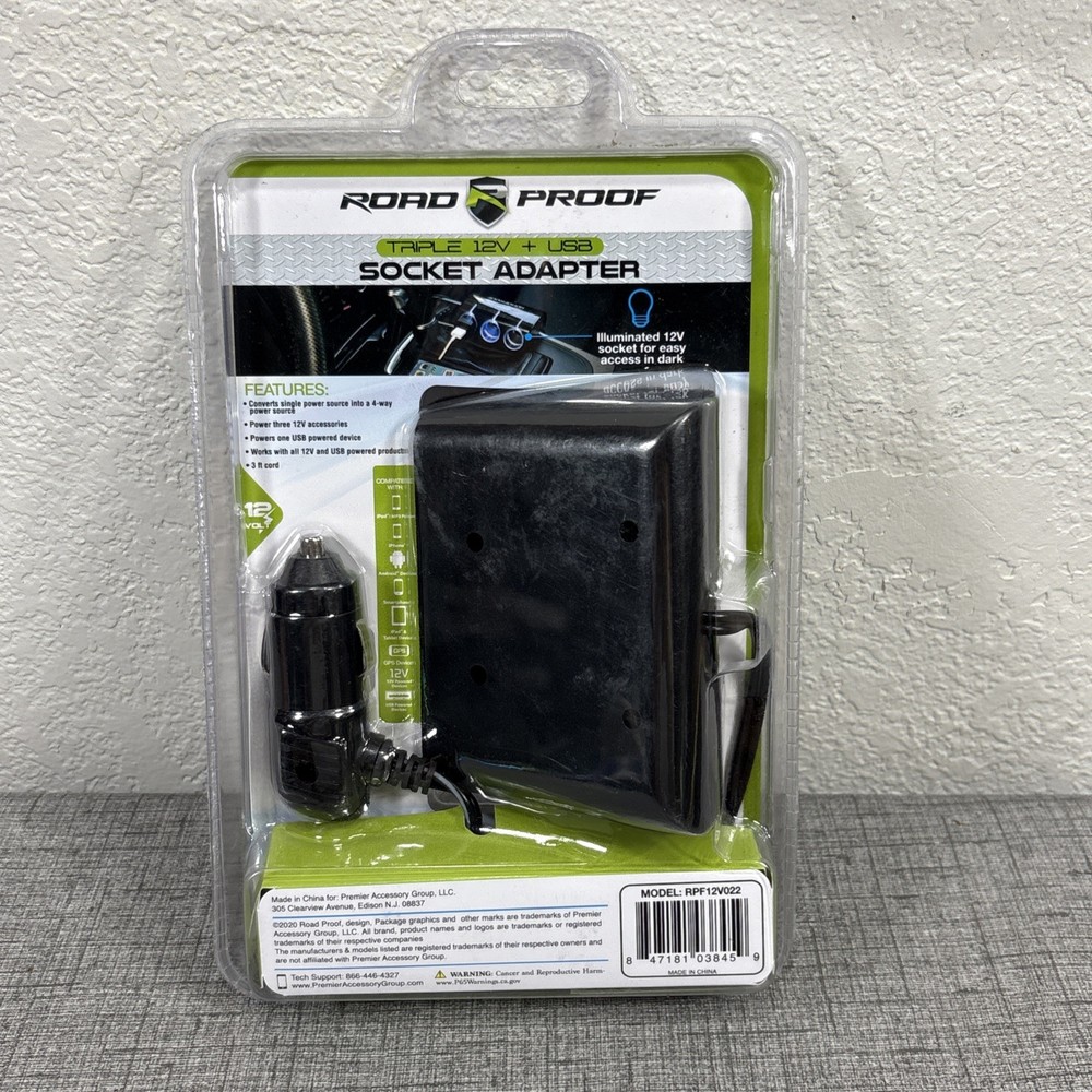 Road Proof Triple 12v Plus USB Socket Adapter