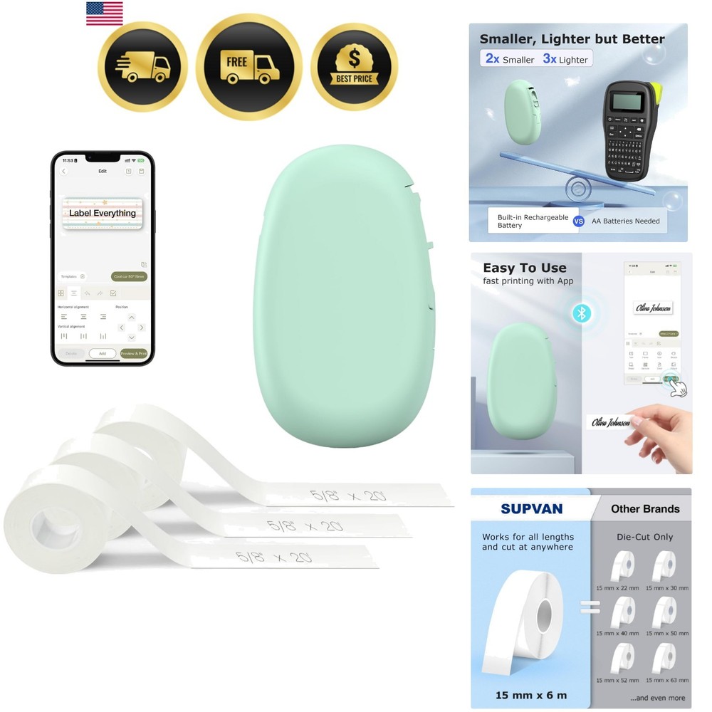 E10 Bluetooth Label Maker Machine with 3 Tapes, Continuous Waterproof Label, ...