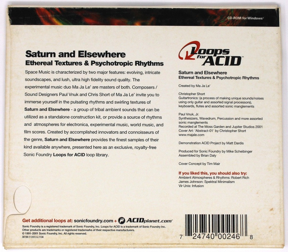 Sonic Foundry Ether Psychotropic Loops For Acid Sample/Sound Library/Sampling CD