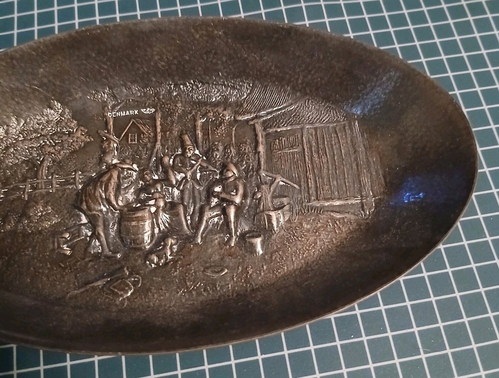 HANS JENSEN DENMARK REPOUSSE TRAY WITH COUNTRY SCENE SILVERPLATE