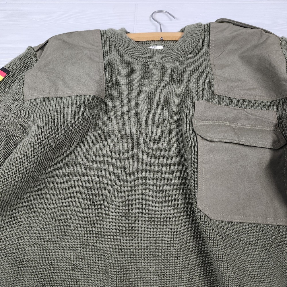 German Military Commando Sweater Pullover Flags Wool Blend H50 Size L Distressed