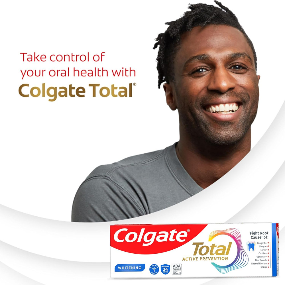 Colgate Total Whitening Toothpaste Paste, 5.1 oz, 4 Pack, Fluoride, Antibacteria