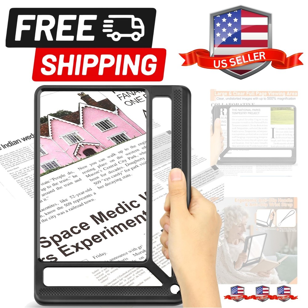 5X Full Page Magnifying Glass for Reading, Lightweight Rectangular Magnifier ...