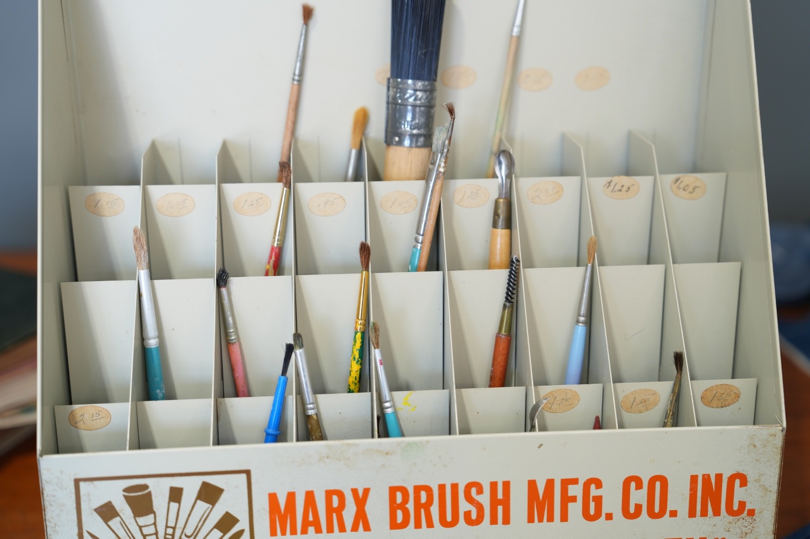 Vintage Marx Paint Brush Store Counter Display Case Antique Metal Cabinet