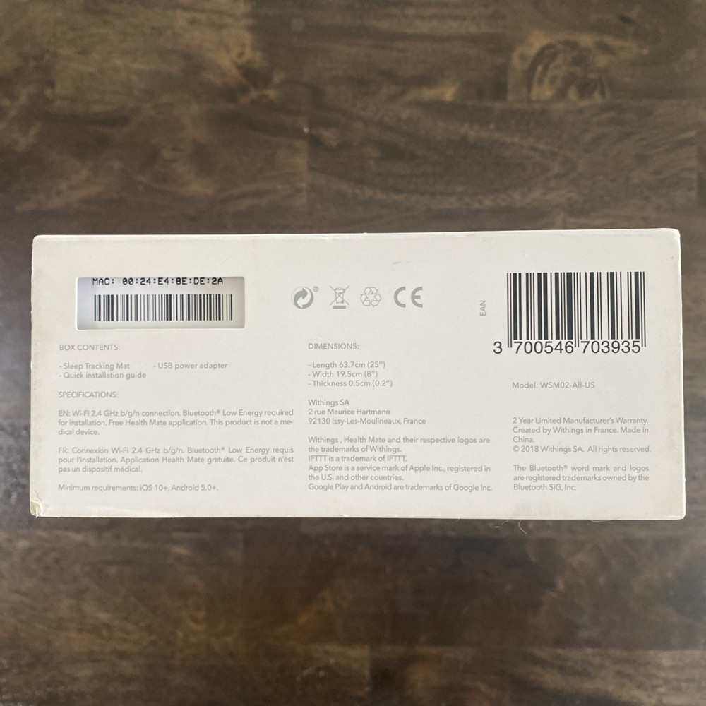 Withings Sleep Tracker Mat - Gray WSM02