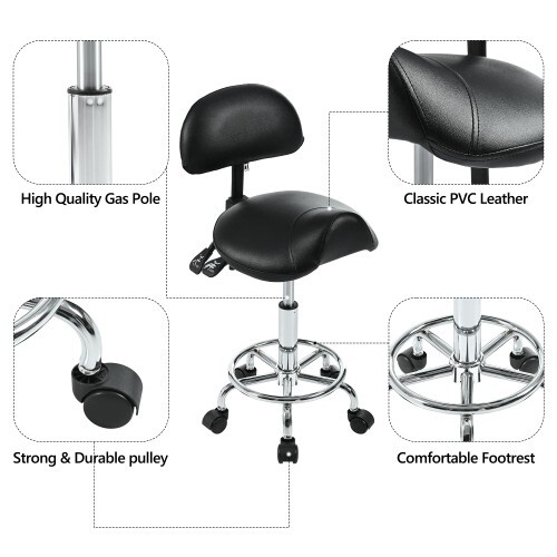 Rotating stool Saddle stool with back support, adjustable with wheels