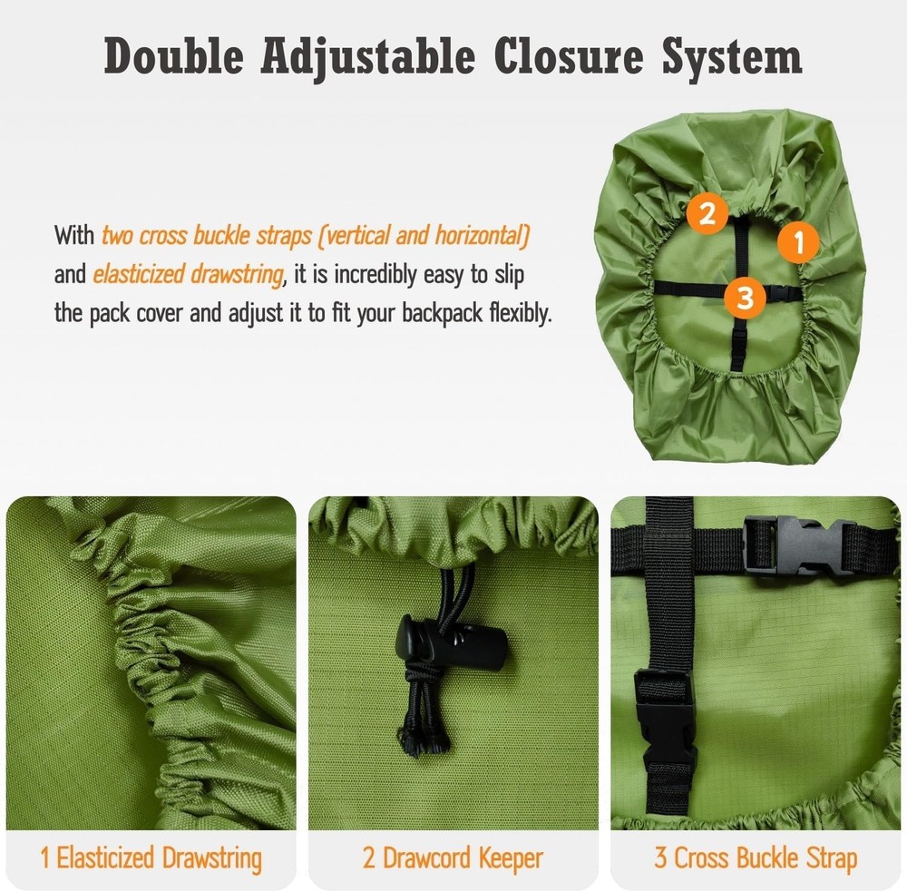 Durable 15-90L Backpack Rain Cover - Lightweight with Adjustable Closure System