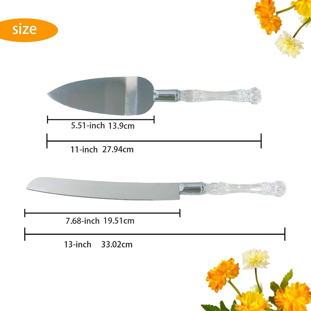 Crystal Handle Cake Cutting Set - 13 Inch Knife & 10.75 Inch Server for Elegance