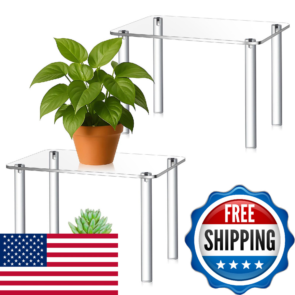 RattanView 2 Pcs 12 Inch Acrylic Risers Display Stands Rectangular 4-leg Acrylic