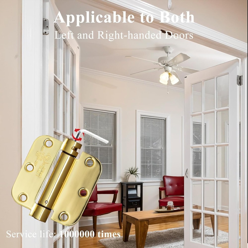 Self-Closing Door Hinge 3.5 Inch Rounded, Spring Loaded Hinge Adjustable Tension