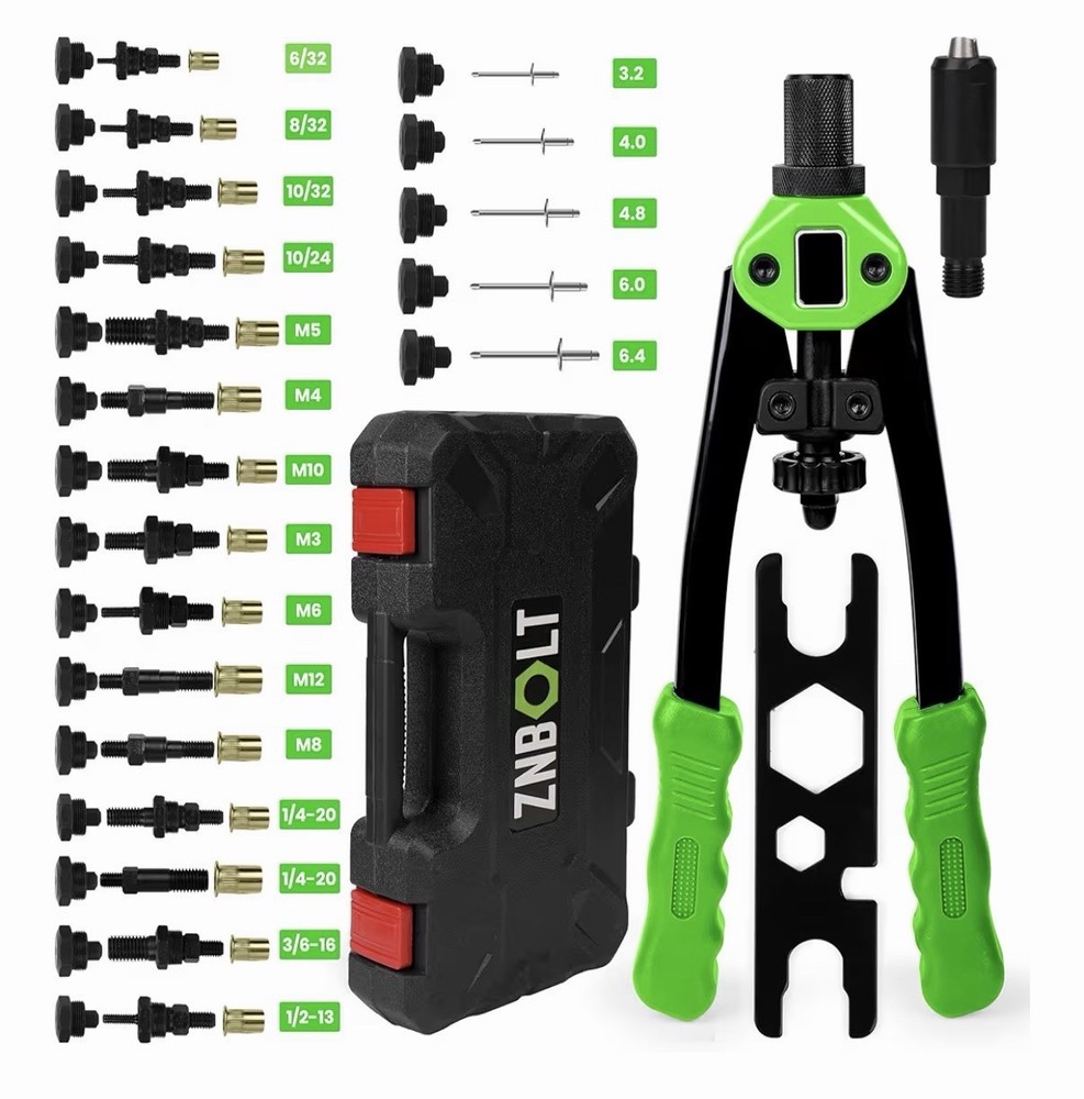 Dual Function Hand Rivet Gunn Wt Rugged Carrying Case 400+pcs Rivet Nuts