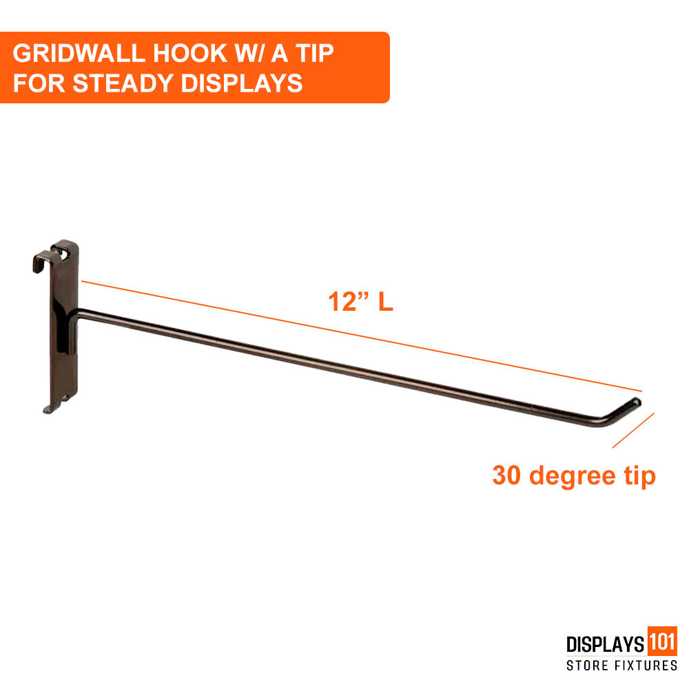12" Gridwall Hooks | 50-Pack Black Hooks For Grid Panel Displays - NEW