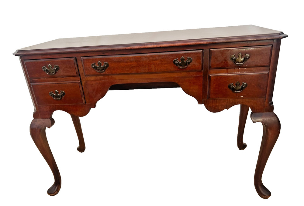 Vintage Desk Vanity, Chippendale Style, Three Dovetail Drawers, Solid Cherry
