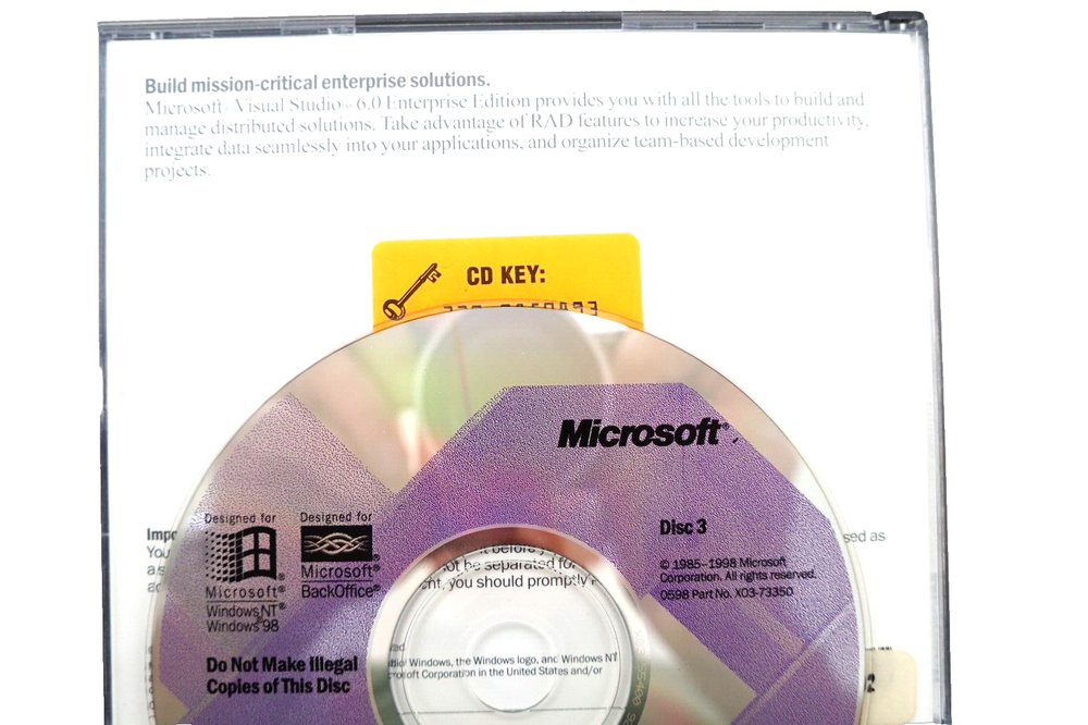 Microsoft Visual Studio Enterprise 6.0 6 Windows 95 thru 11 Retail 10 CD's + KEY