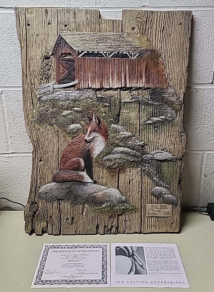 GEORGE TURNER 1996 LIMITED EDITION HAND PAINTED RELIEF SCULPTURE "RED FOX" ART
